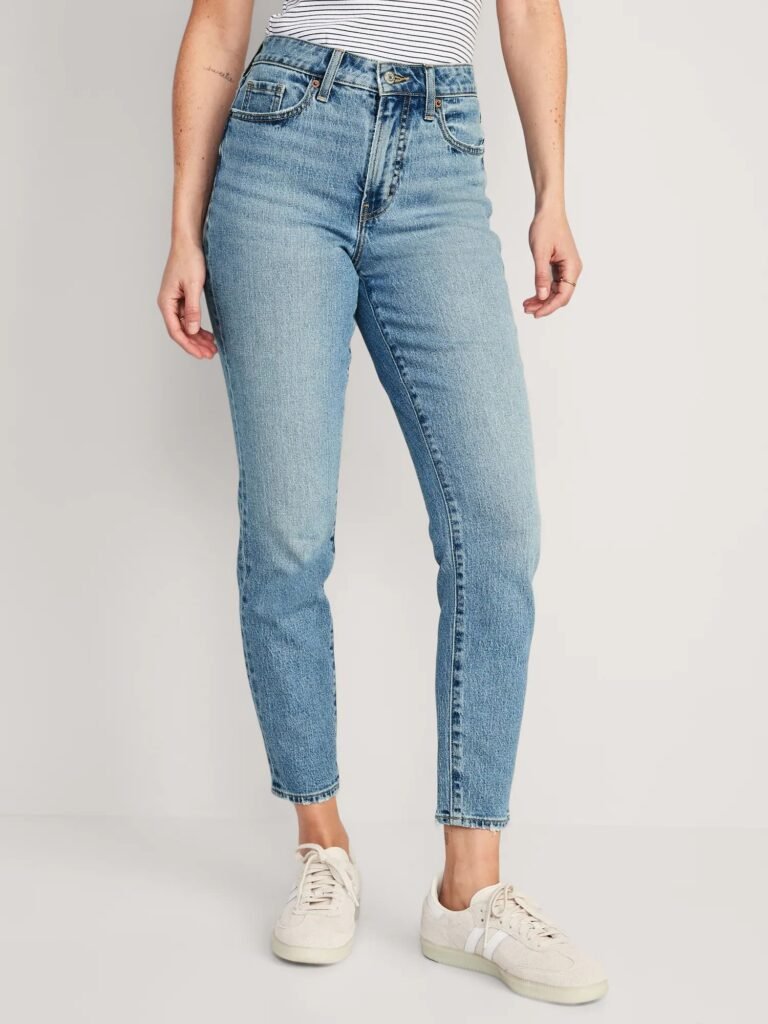 High-Waisted Straight Ankle Jeans