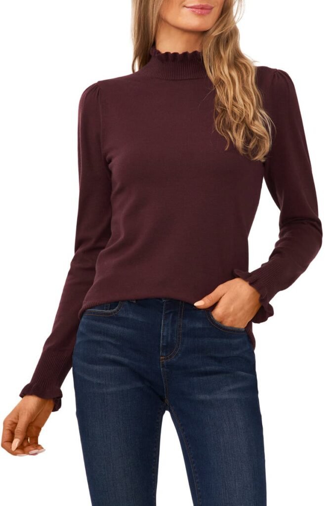 Ruffle Mock Neck Sweater